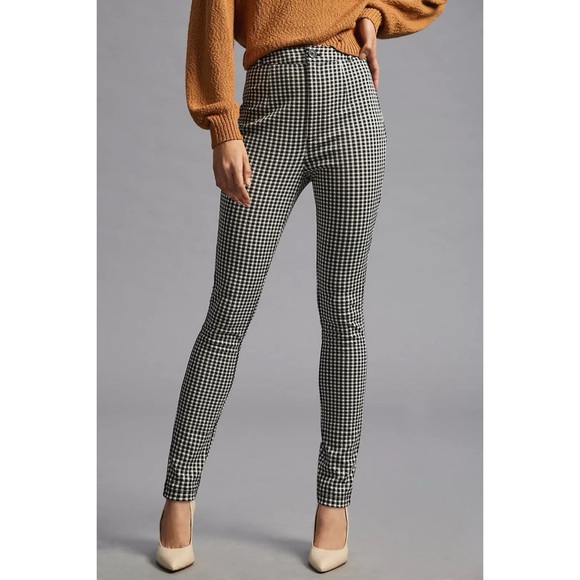 Anthropologie Maeve Plaid Leggings Black White High Rise Fall Winter Academia - Picture 1 of 14